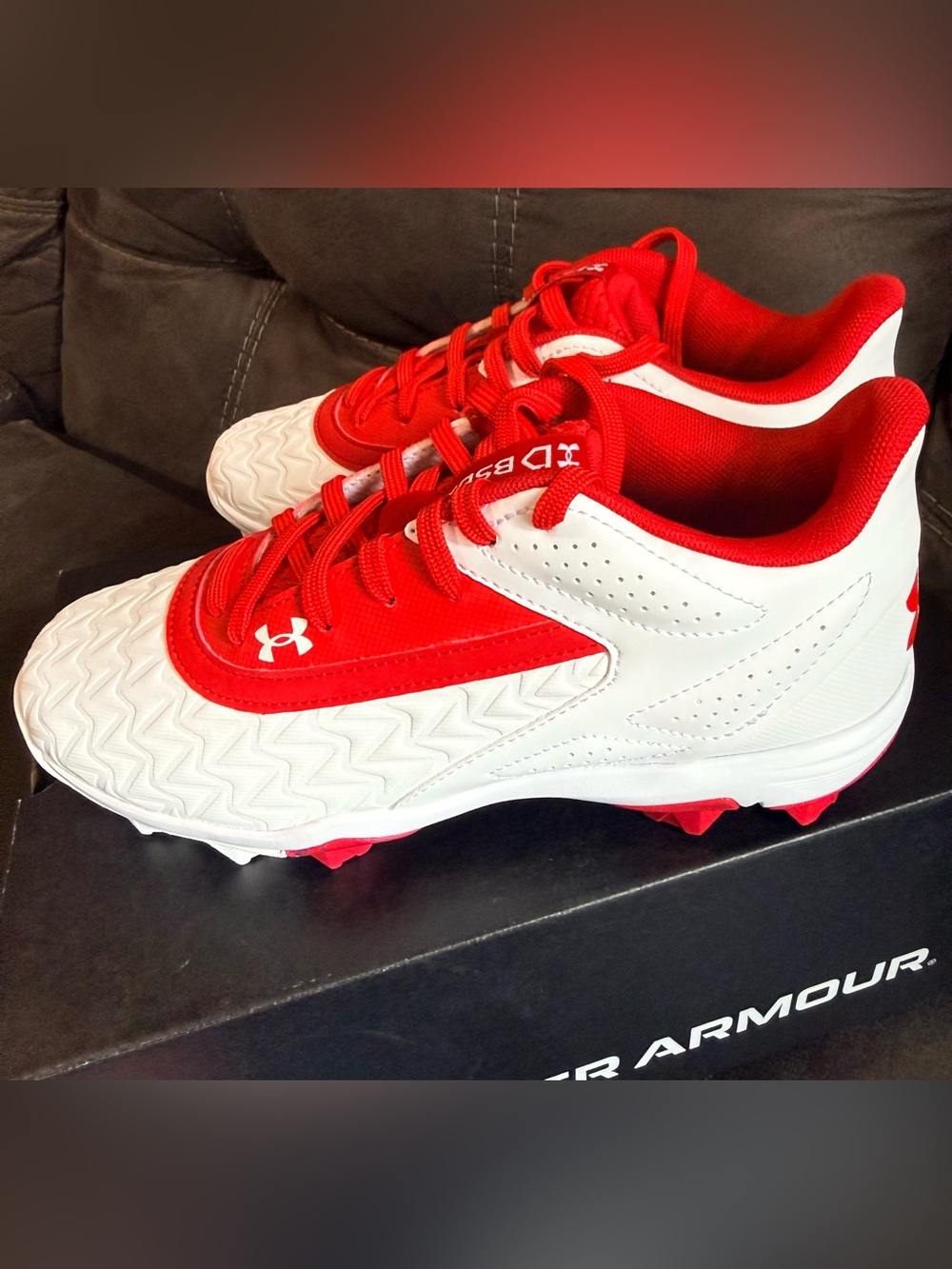 Under Armour Kids White and Red Baseball Cleats